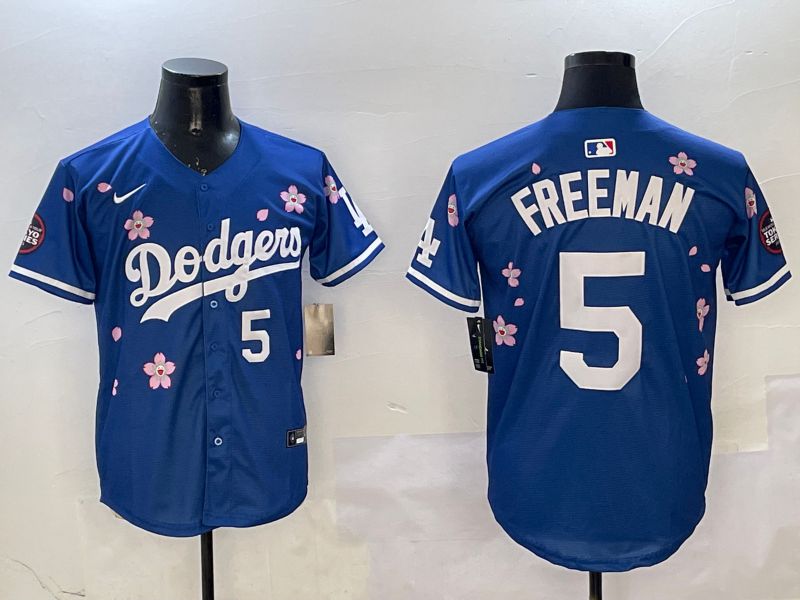 Men Los Angeles Dodgers 5 Freeman Blue Sakura Edition 2025 Nike MLB Jersey style 7